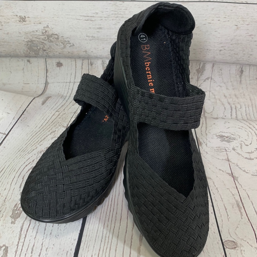bernie mev. Black Woven Mary Jane Wedge